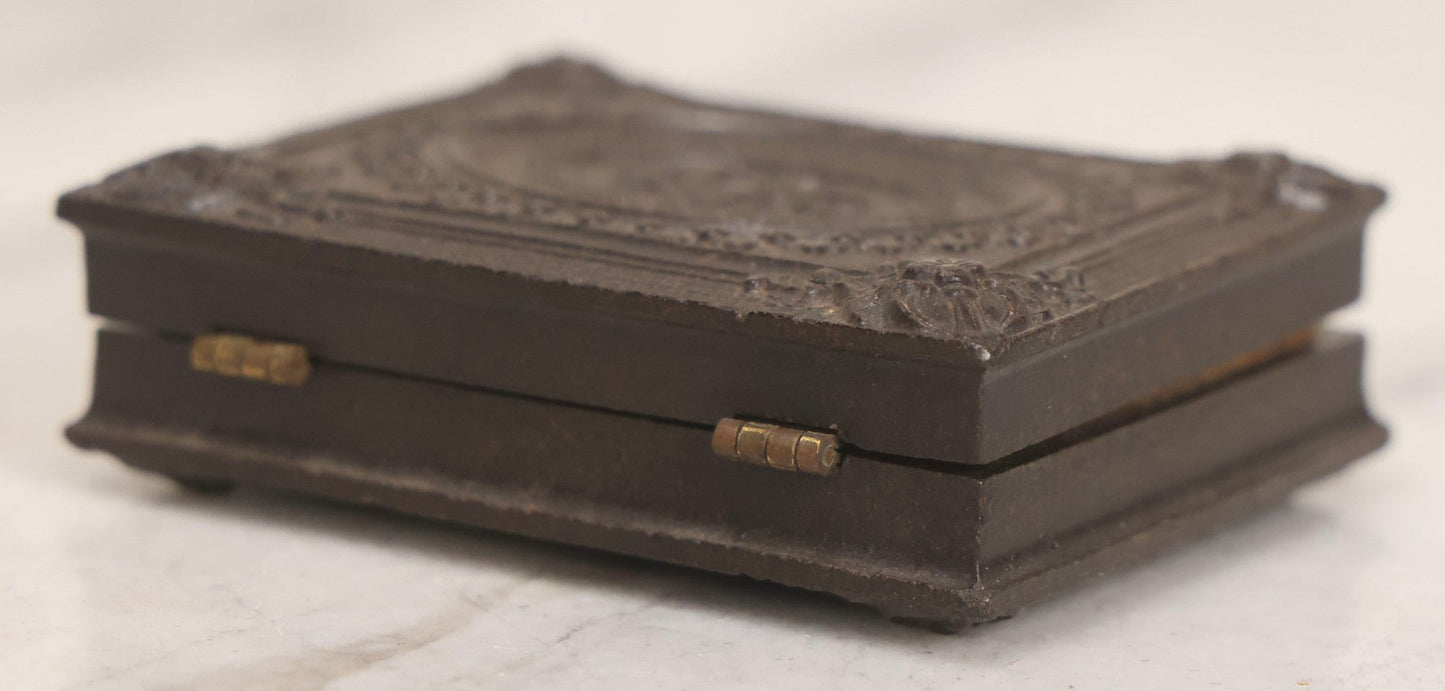 Lot 052 - Antique 1/9th Plate Ambrotype Photograph Of Young Woman In Flower-Patterned Dress In Thermoplastic Union Case Patented By S. Peck 1854 And H. Halverson 1855