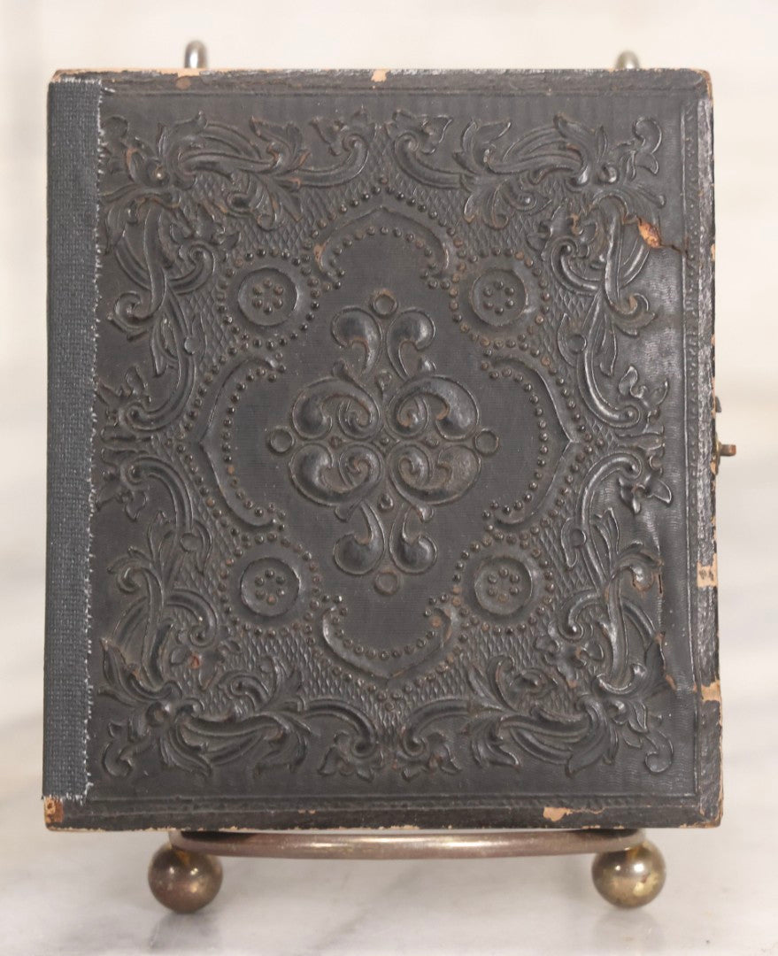 Lot 057 - Antique 1/6th Plate Ambrotype Photograph Of Bearded Man In Silk Neck Tie And Formal Dress, In Full Leatherette Union Case Repaired With Tape Hinge