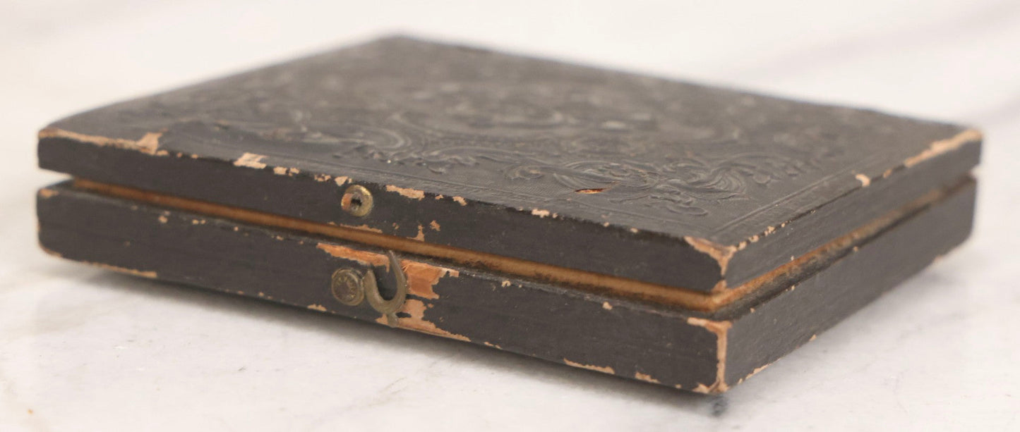 Lot 057 - Antique 1/6th Plate Ambrotype Photograph Of Bearded Man In Silk Neck Tie And Formal Dress, In Full Leatherette Union Case Repaired With Tape Hinge