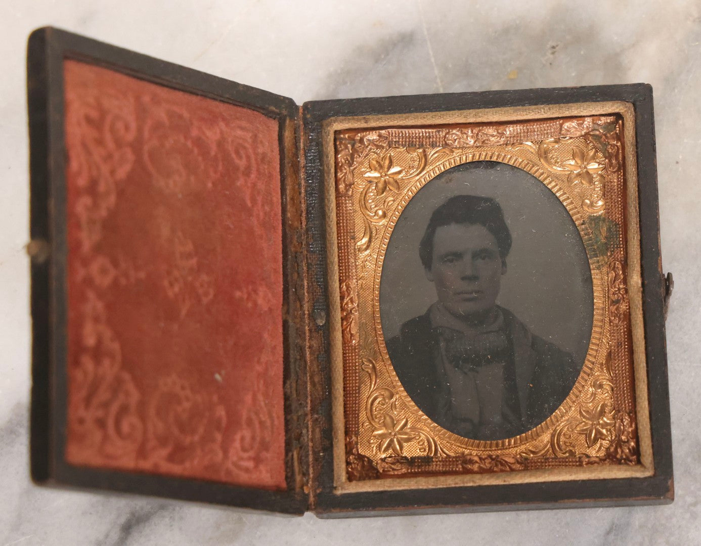 Lot 063 - Trio Of Antique Cased Photographs: Two 1/9th Plate Tintypes And One 1/6th Plate Ambrotype
