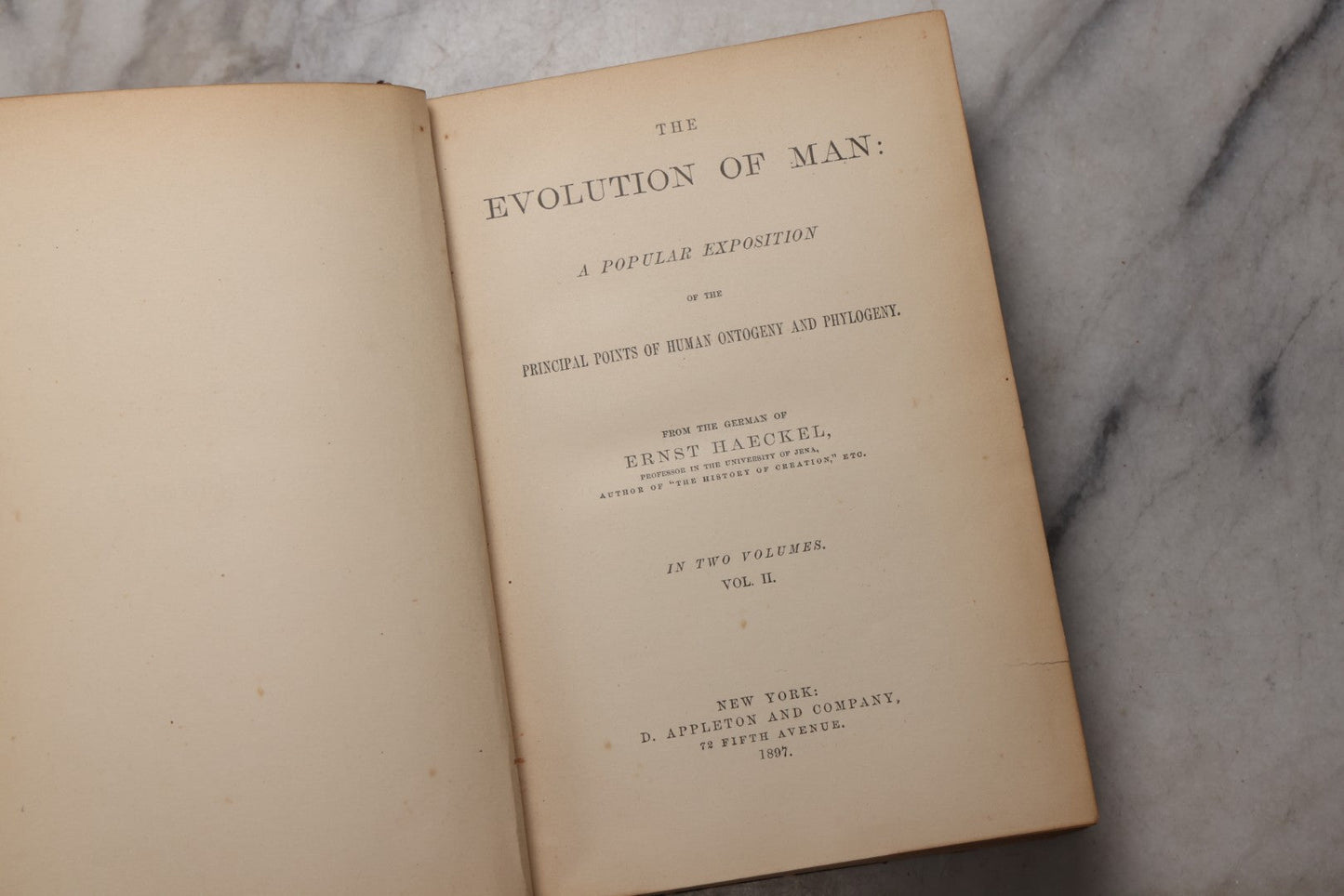 Lot 071 - “The Evolution Of Man,” Antique Illustrated Biology Book, Volume II, By Ernst Haeckel, D. Appleton And Company, New York, 1897