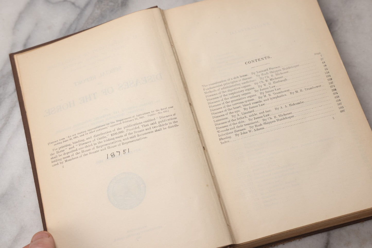 Lot 072 - "Diseases Of The Horse" Antique Veterinary Reference Book, U.S. Department Of Agriculture, Bureau Of Animal Industry, Government Printing Office, Washington, 1923