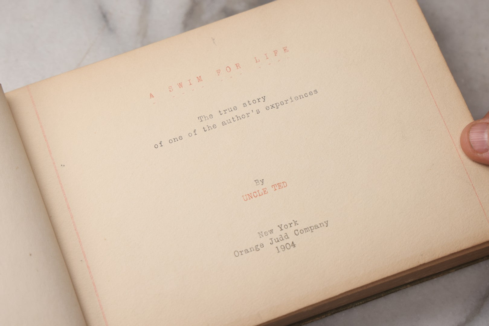Lot 076 - "A Swim For Life" Antique Limited Edition Illustrated Maritime Adventure Book By "Uncle Ted," Published By Orange Judd Co., New York, 1904