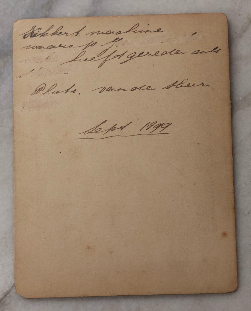 Lot 078 - Trio Of Antique Boarded Photographs Of Men Posing In Front Of Late 19th-Century Locomotives, Including Locomotive No. 77, With German Handwritten Notes On Verso Dated 1899