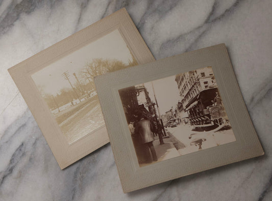 Lot 079 - Pair Of Antique Boarded Photographs Depicting Street Scenes Of Boston, Massachusetts, Circa 1890s With Trolleys, Trade Signs, And Pedestrians