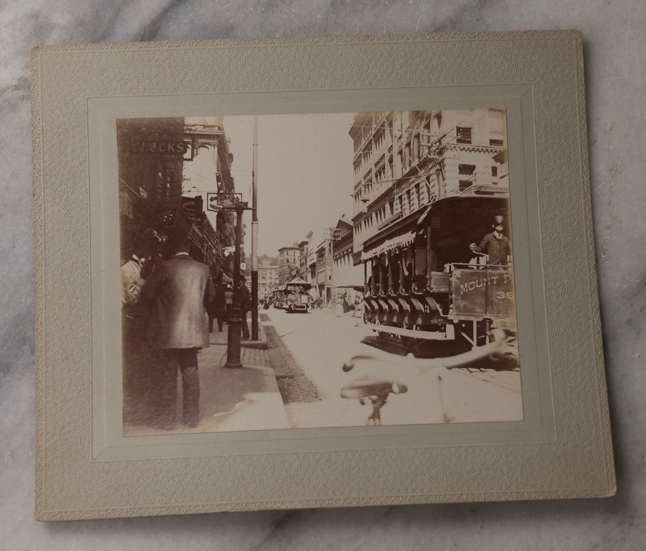 Lot 079 - Pair Of Antique Boarded Photographs Depicting Street Scenes Of Boston, Massachusetts, Circa 1890s With Trolleys, Trade Signs, And Pedestrians