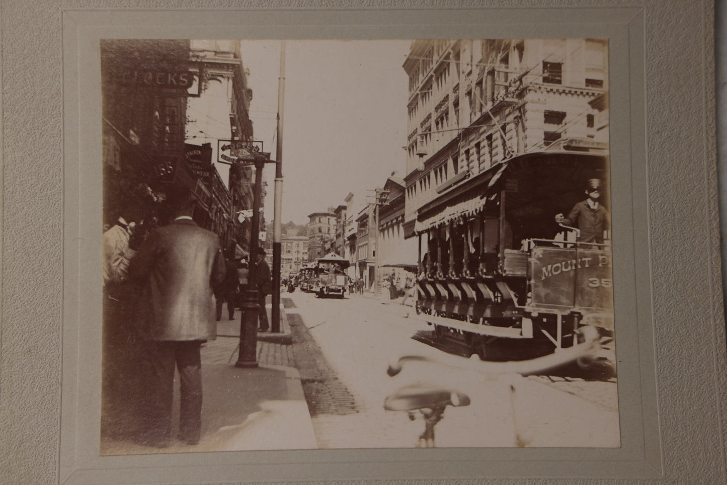 Lot 079 - Pair Of Antique Boarded Photographs Depicting Street Scenes Of Boston, Massachusetts, Circa 1890s With Trolleys, Trade Signs, And Pedestrians