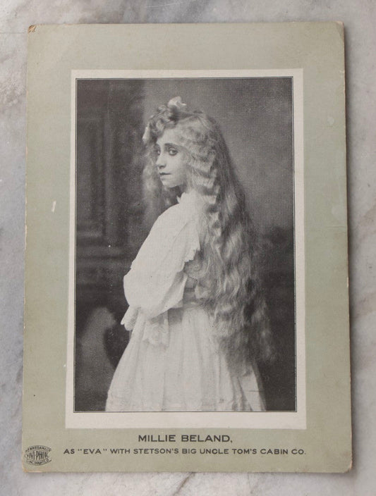 Lot 082 - Antique Photographic Promo Card Of Millie Beland As "Eva" With Stetson's Big Uncle Tom's Cabin Co., Produced By Hennegane Co. Vivi-Photo, Cincinnati