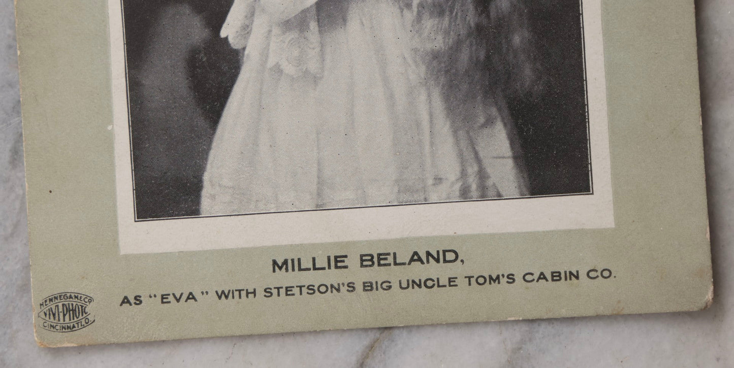 Lot 082 - Antique Photographic Promo Card Of Millie Beland As "Eva" With Stetson's Big Uncle Tom's Cabin Co., Produced By Hennegane Co. Vivi-Photo, Cincinnati