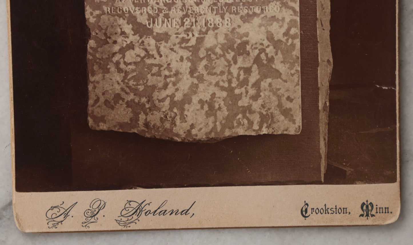 Lot 084 - Antique Cabinet Card Photograph Of The Original Tombstone Of Sarah Philena Barnard, Sioux Missionary, Walhalla, North Dakota, Photographed By A.P. Doland, Crookston, Minnesota, Dated 1888