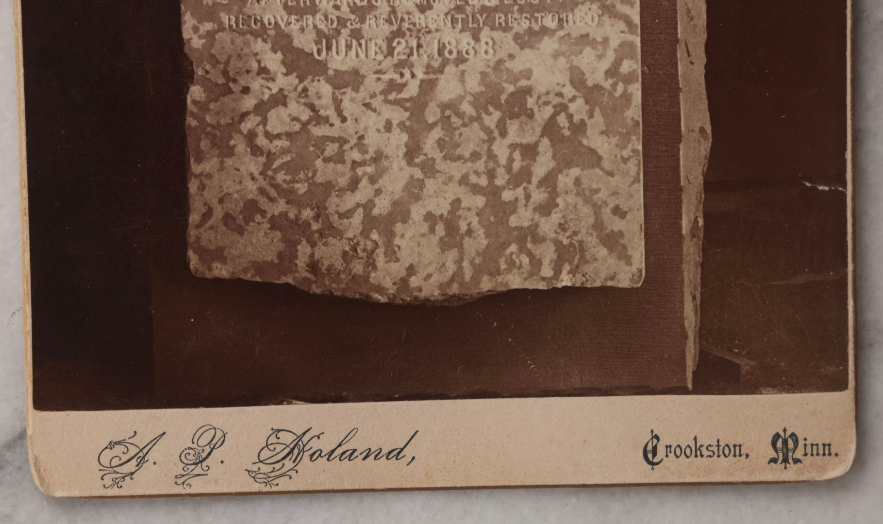 Lot 084 - Antique Cabinet Card Photograph Of The Original Tombstone Of Sarah Philena Barnard, Sioux Missionary, Walhalla, North Dakota, Photographed By A.P. Doland, Crookston, Minnesota, Dated 1888