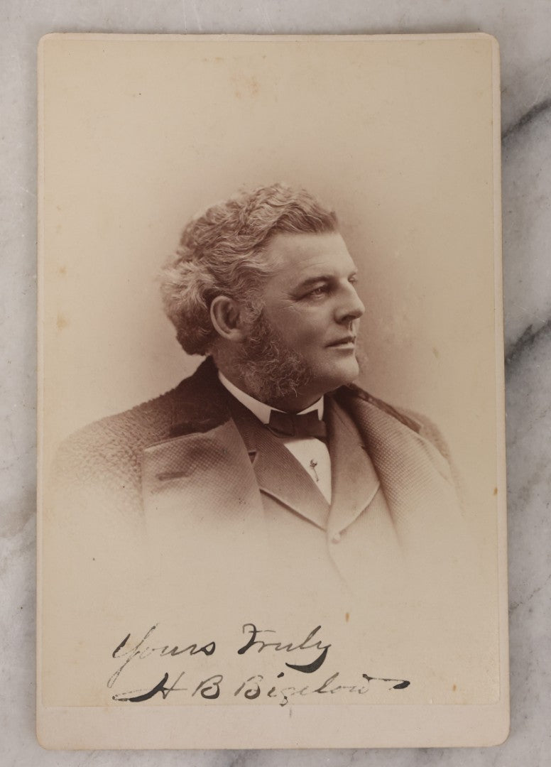 Lot 085 - Grouping Of Eight Antique Cabinet Card Portrait Photographs Including H.B. Bigelow, Governor Of Connecticut, With Signature, Robert Green Ingersoll, Henry Ward Beecher, Nathaniel Parker Willis, And Howard Crosby