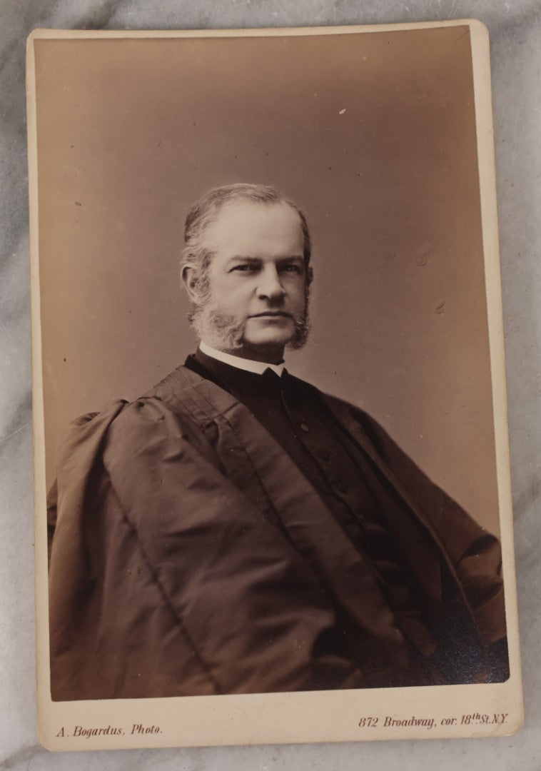 Lot 085 - Grouping Of Eight Antique Cabinet Card Portrait Photographs Including H.B. Bigelow, Governor Of Connecticut, With Signature, Robert Green Ingersoll, Henry Ward Beecher, Nathaniel Parker Willis, And Howard Crosby