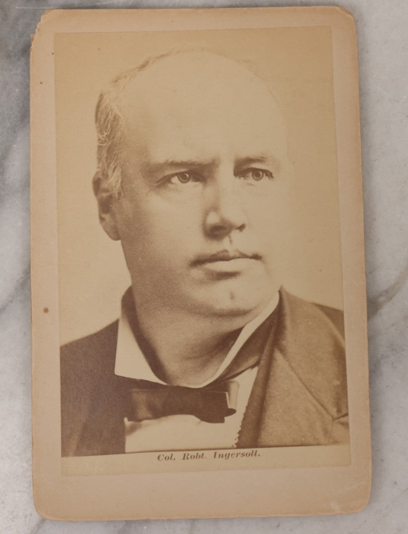 Lot 085 - Grouping Of Eight Antique Cabinet Card Portrait Photographs Including H.B. Bigelow, Governor Of Connecticut, With Signature, Robert Green Ingersoll, Henry Ward Beecher, Nathaniel Parker Willis, And Howard Crosby