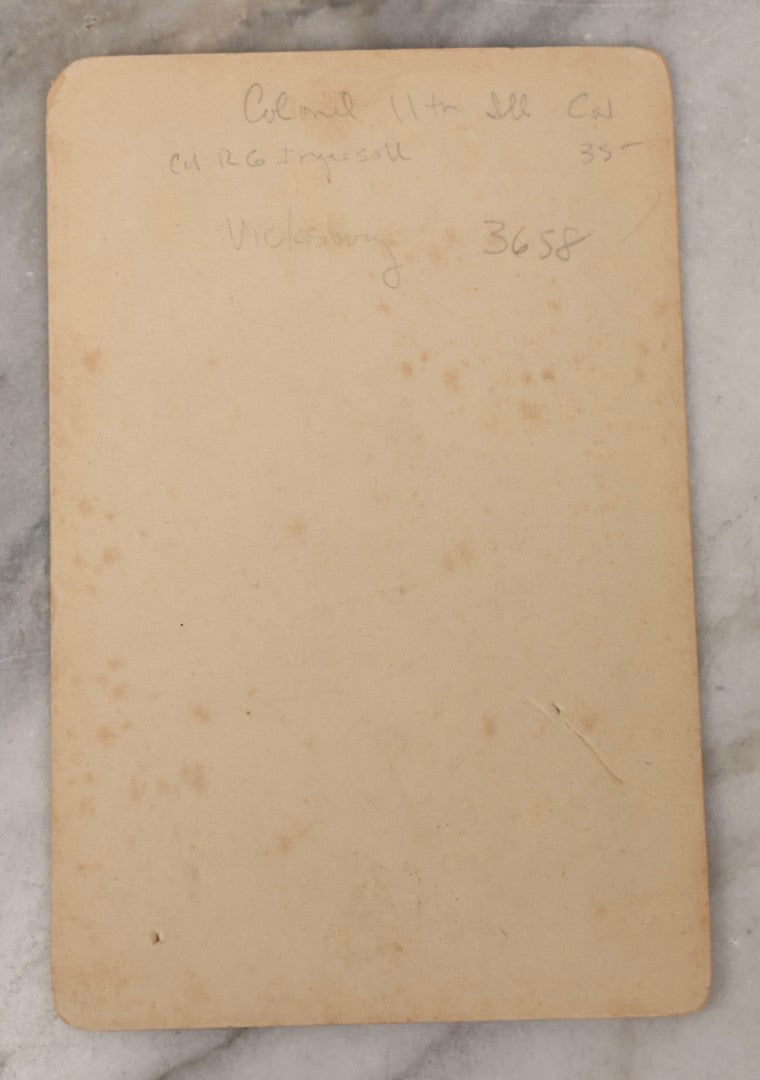 Lot 085 - Grouping Of Eight Antique Cabinet Card Portrait Photographs Including H.B. Bigelow, Governor Of Connecticut, With Signature, Robert Green Ingersoll, Henry Ward Beecher, Nathaniel Parker Willis, And Howard Crosby