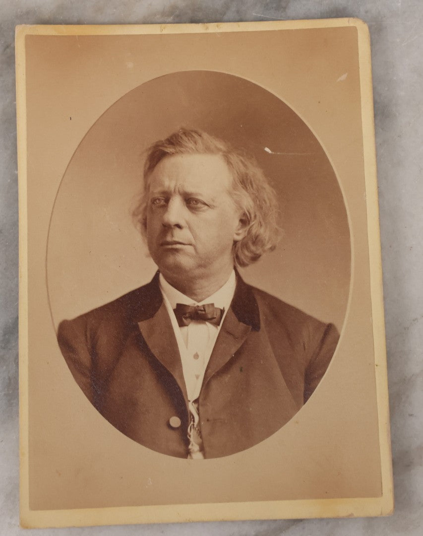 Lot 085 - Grouping Of Eight Antique Cabinet Card Portrait Photographs Including H.B. Bigelow, Governor Of Connecticut, With Signature, Robert Green Ingersoll, Henry Ward Beecher, Nathaniel Parker Willis, And Howard Crosby