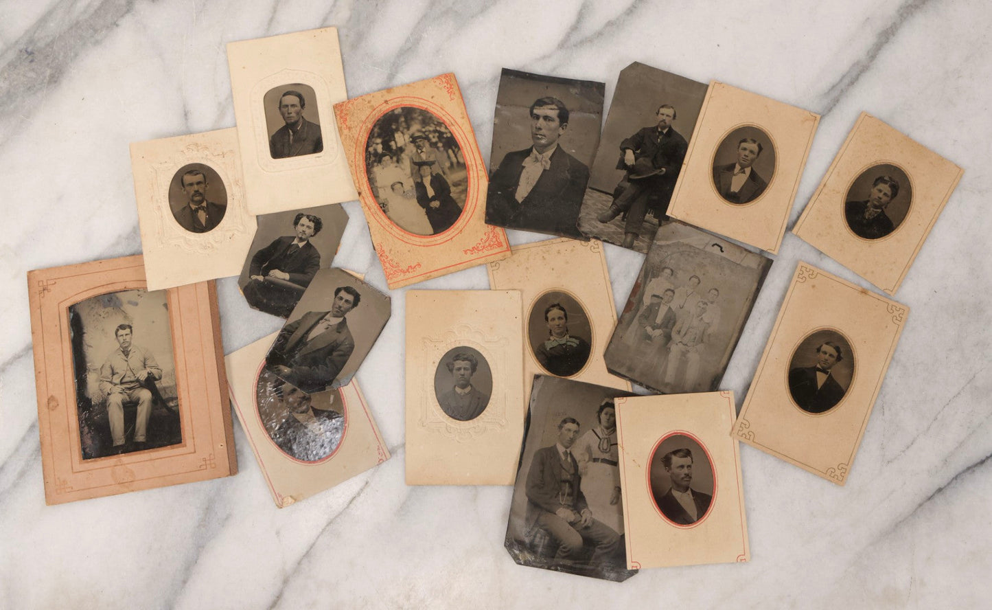 Lot 086 - Grouping Of Seventeen Antique Tintype Portrait Photographs Of Men And Women, Including One Outdoor Scene