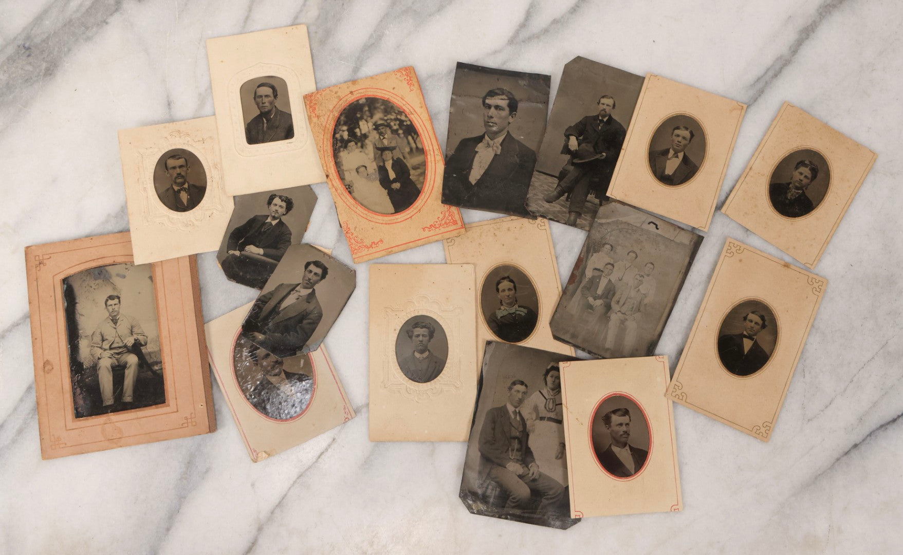 Lot 086 - Grouping Of Seventeen Antique Tintype Portrait Photographs Of Men And Women, Including One Outdoor Scene
