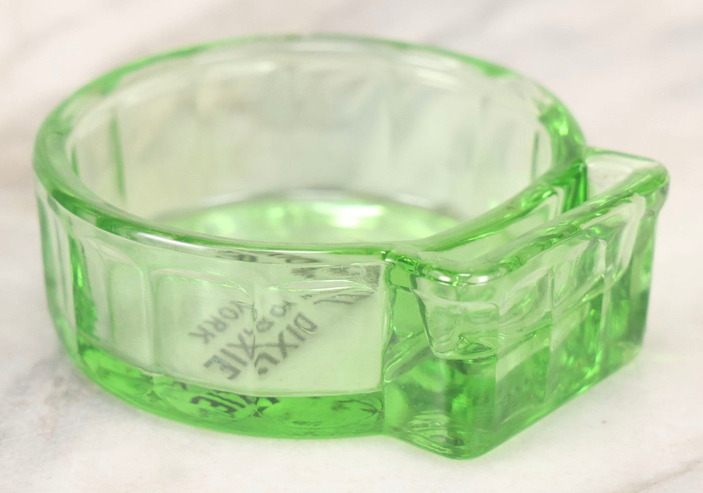 Lot 091 - Vintage Uranium Glass Hotel Dixie, New York Advertising Ashtray With Matchbook Holder, Glows Under Blacklight, Circa 1930