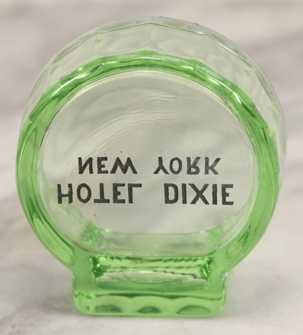 Lot 091 - Vintage Uranium Glass Hotel Dixie, New York Advertising Ashtray With Matchbook Holder, Glows Under Blacklight, Circa 1930