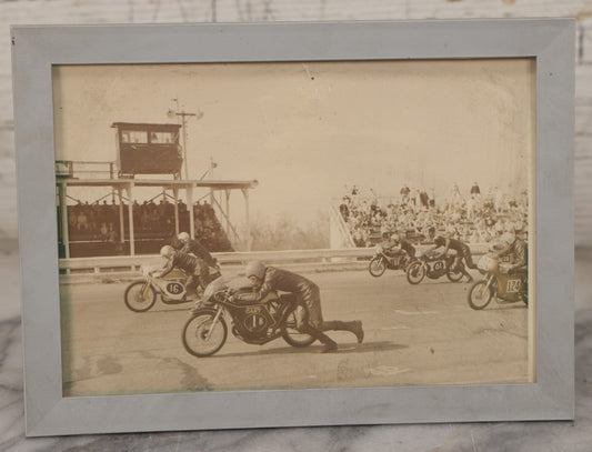 Lot 101 - Vintage Photograph Of Early Motorcycle Race Start, Racers Running Alongside Bikes, In Plastic Frame, 7-1/2" x 5-1/2"