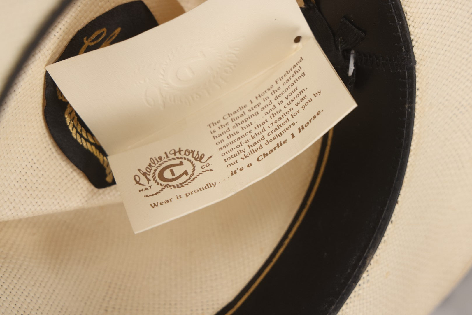Lot 103 - Modern “A Genuine Charlie 1 Horse Original” White Straw Cowboy Hat, Made In U.S.A.., Size Medium