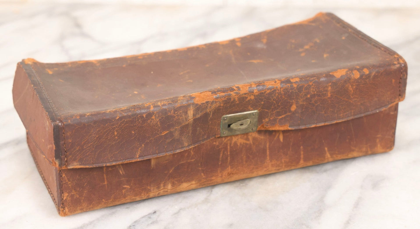 Lot 104 - Pair Of Antique Leather Pouches Including Accordion Handbag With Brass Clasp Depicting Birds And Flowering Branches And Standing Leather Box With Brass Clasp