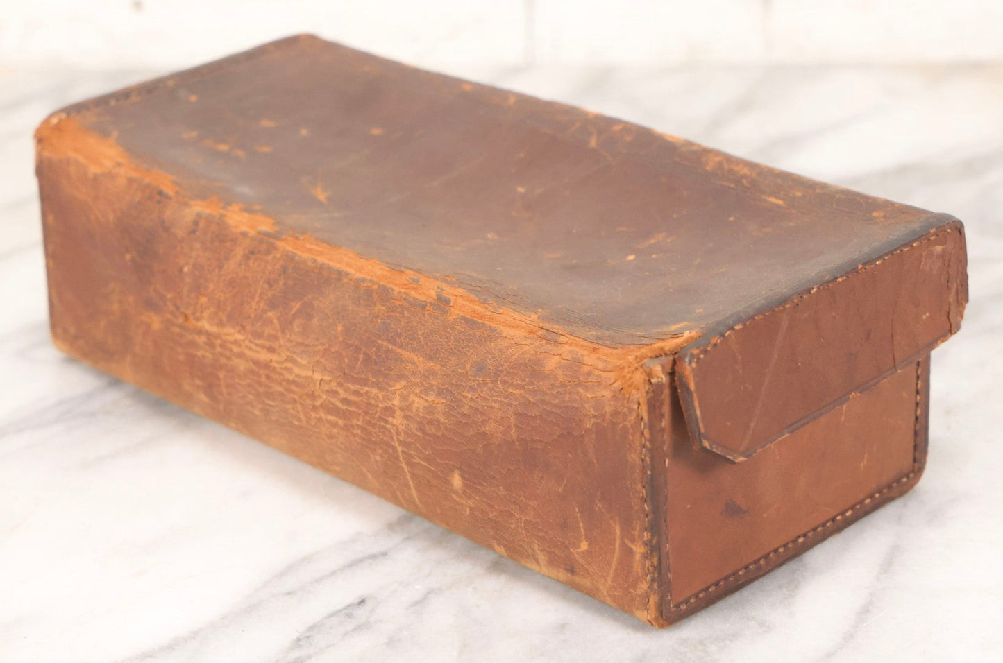 Lot 104 - Pair Of Antique Leather Pouches Including Accordion Handbag With Brass Clasp Depicting Birds And Flowering Branches And Standing Leather Box With Brass Clasp