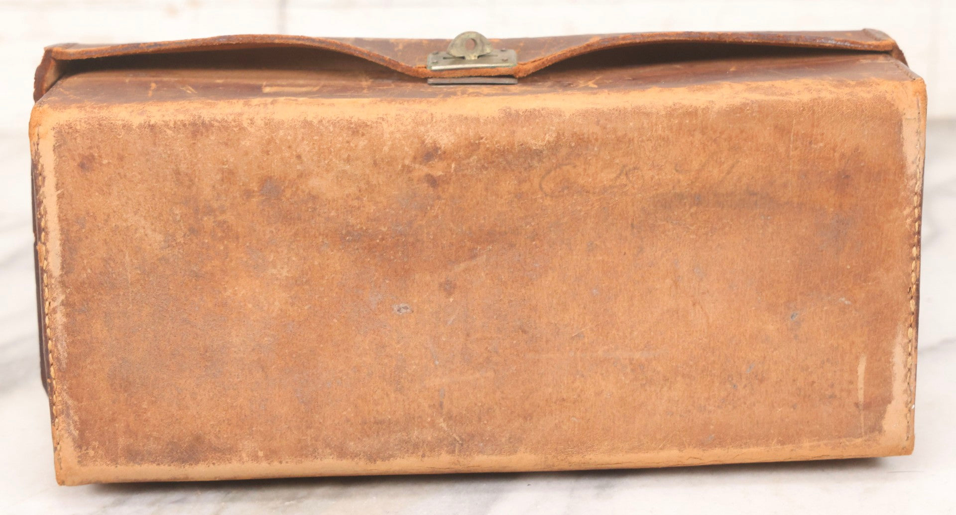 Lot 104 - Pair Of Antique Leather Pouches Including Accordion Handbag With Brass Clasp Depicting Birds And Flowering Branches And Standing Leather Box With Brass Clasp