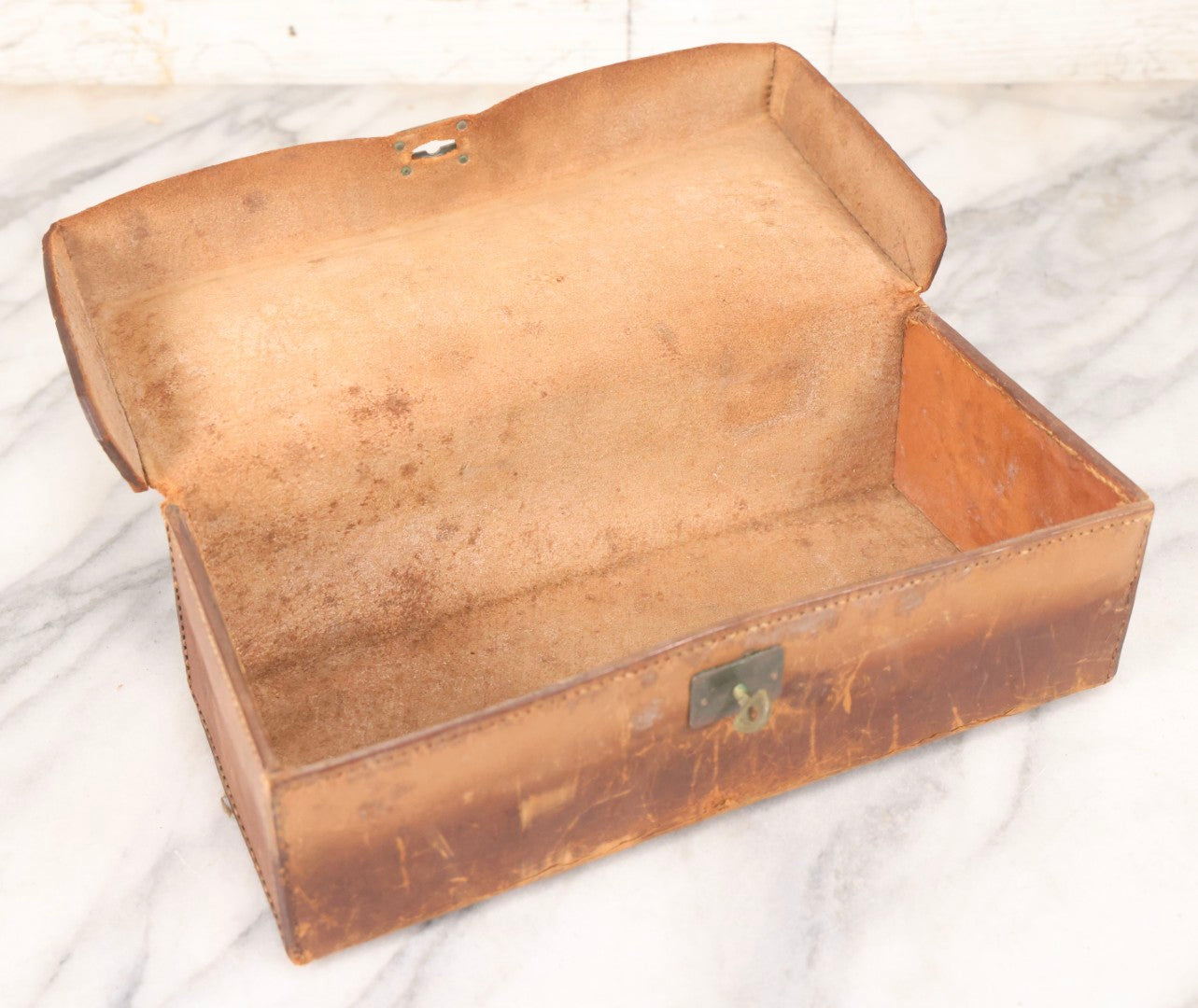 Lot 104 - Pair Of Antique Leather Pouches Including Accordion Handbag With Brass Clasp Depicting Birds And Flowering Branches And Standing Leather Box With Brass Clasp