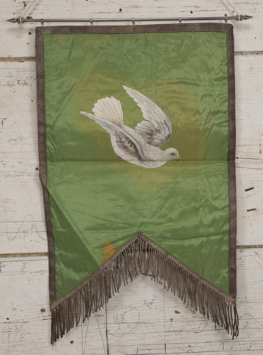 Lot 106 - Vintage Hand-Painted Odd Fellows I.O.O.F.. Rebekah Lodge Banner With Dove And Olive Branch On Green Fabric
