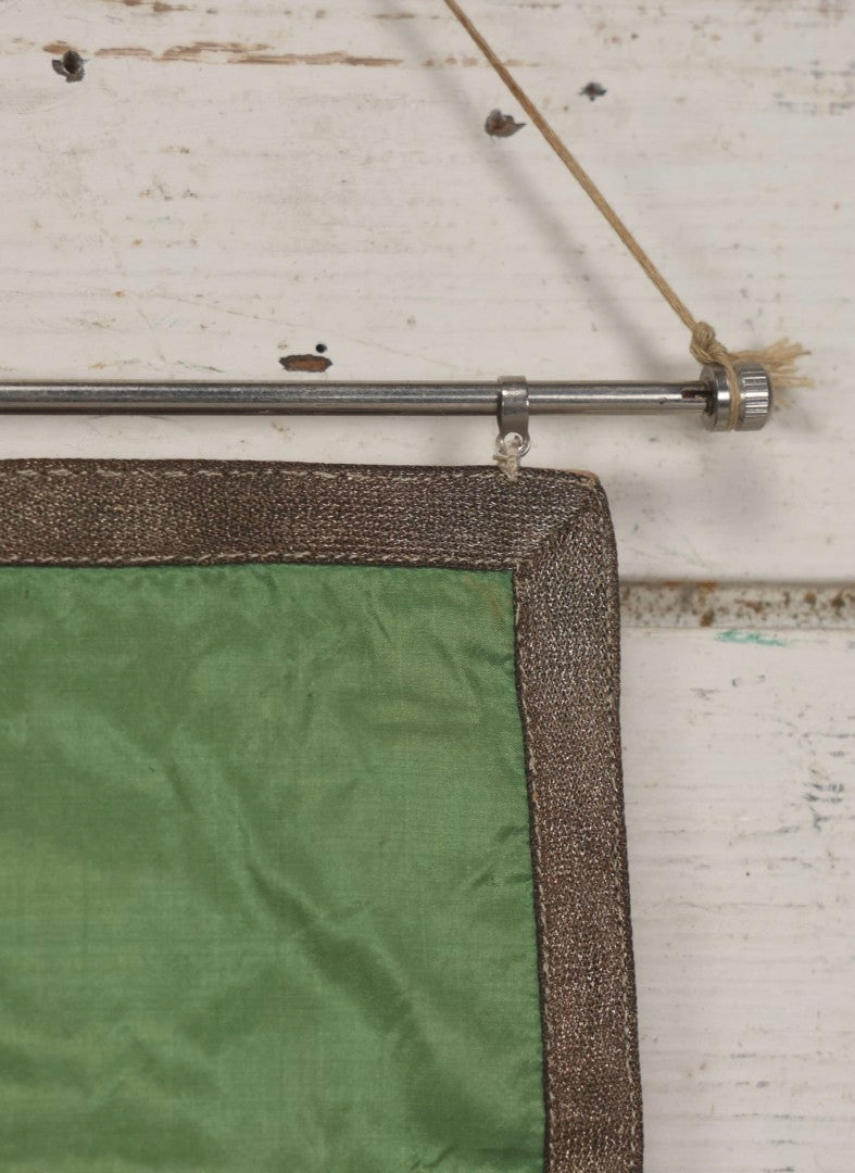 Lot 107 - Vintage Hand-Painted Odd Fellows I.O.O.F.. Rebekah Lodge Banner With Silver Crescent Moon And Stars On Green Fabric