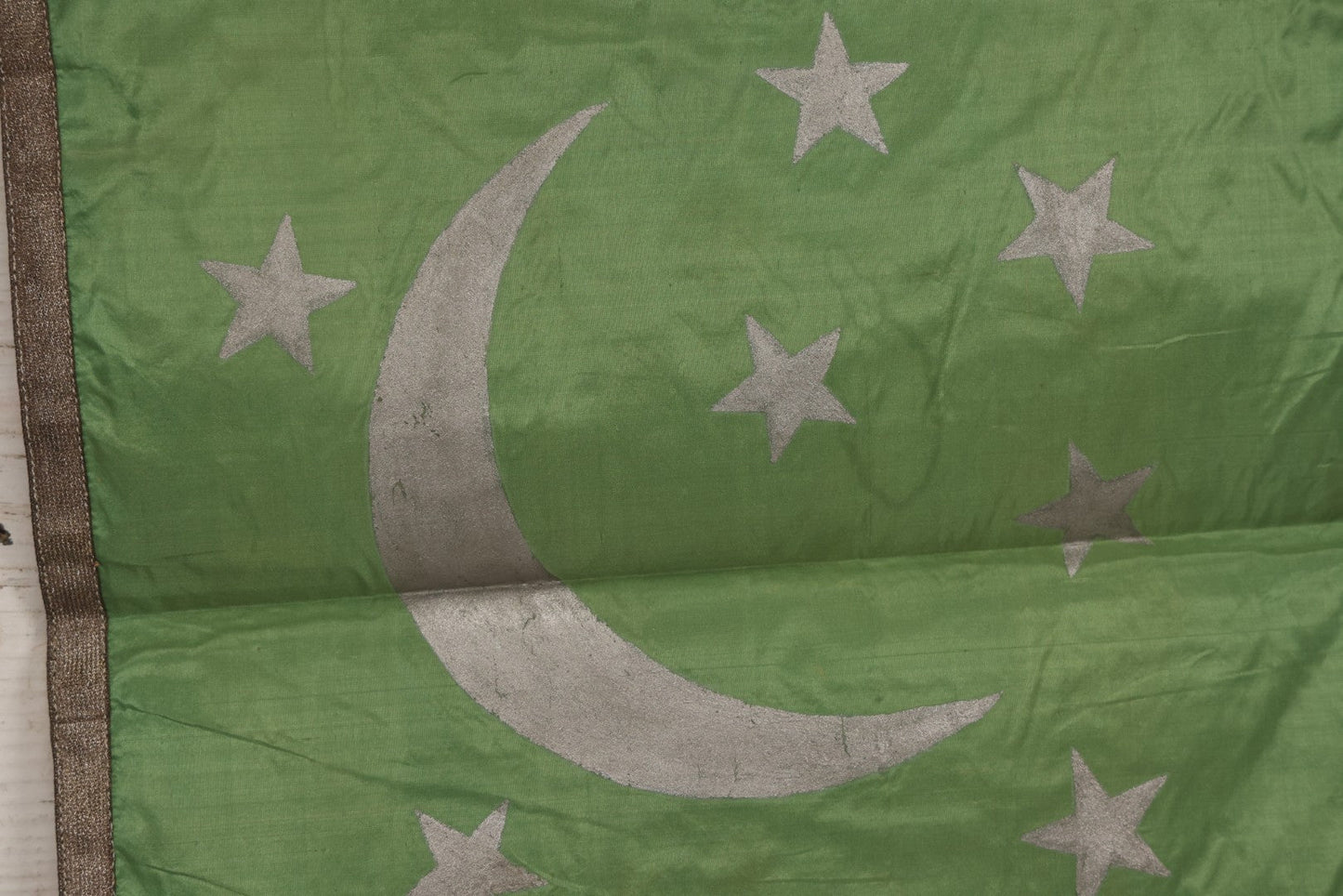 Lot 107 - Vintage Hand-Painted Odd Fellows I.O.O.F.. Rebekah Lodge Banner With Silver Crescent Moon And Stars On Green Fabric