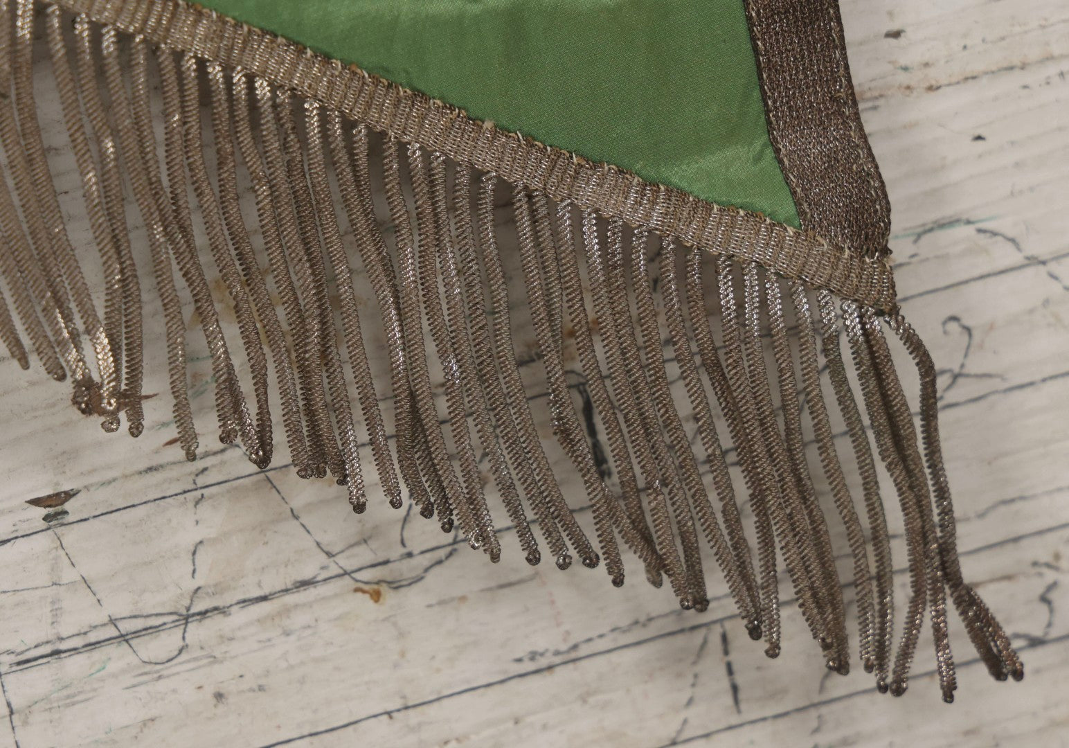 Lot 107 - Vintage Hand-Painted Odd Fellows I.O.O.F.. Rebekah Lodge Banner With Silver Crescent Moon And Stars On Green Fabric