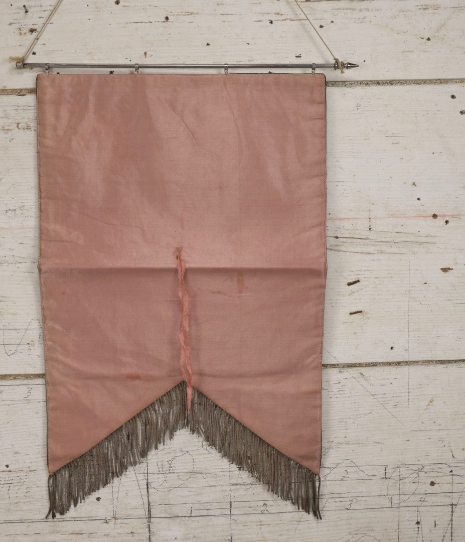 Lot 107 - Vintage Hand-Painted Odd Fellows I.O.O.F.. Rebekah Lodge Banner With Silver Crescent Moon And Stars On Green Fabric