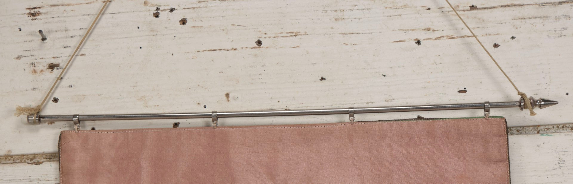 Lot 107 - Vintage Hand-Painted Odd Fellows I.O.O.F.. Rebekah Lodge Banner With Silver Crescent Moon And Stars On Green Fabric