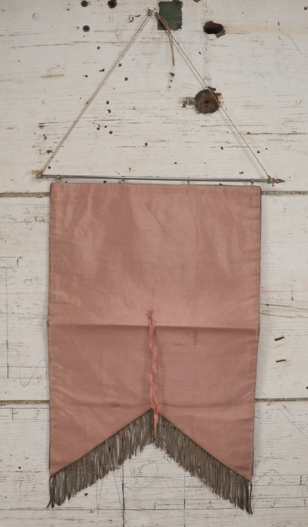 Lot 107 - Vintage Hand-Painted Odd Fellows I.O.O.F.. Rebekah Lodge Banner With Silver Crescent Moon And Stars On Green Fabric