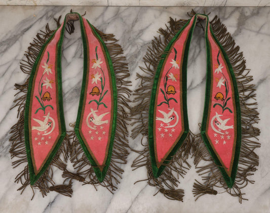 Lot 108 - Pair Of Vintage I.O.O.F.. Rebekah Past Noble Grand Collar Sashes By C.E. Ward Co., New London, Ohio, With Moon, Dove, Beehive, And White Iris Motifs