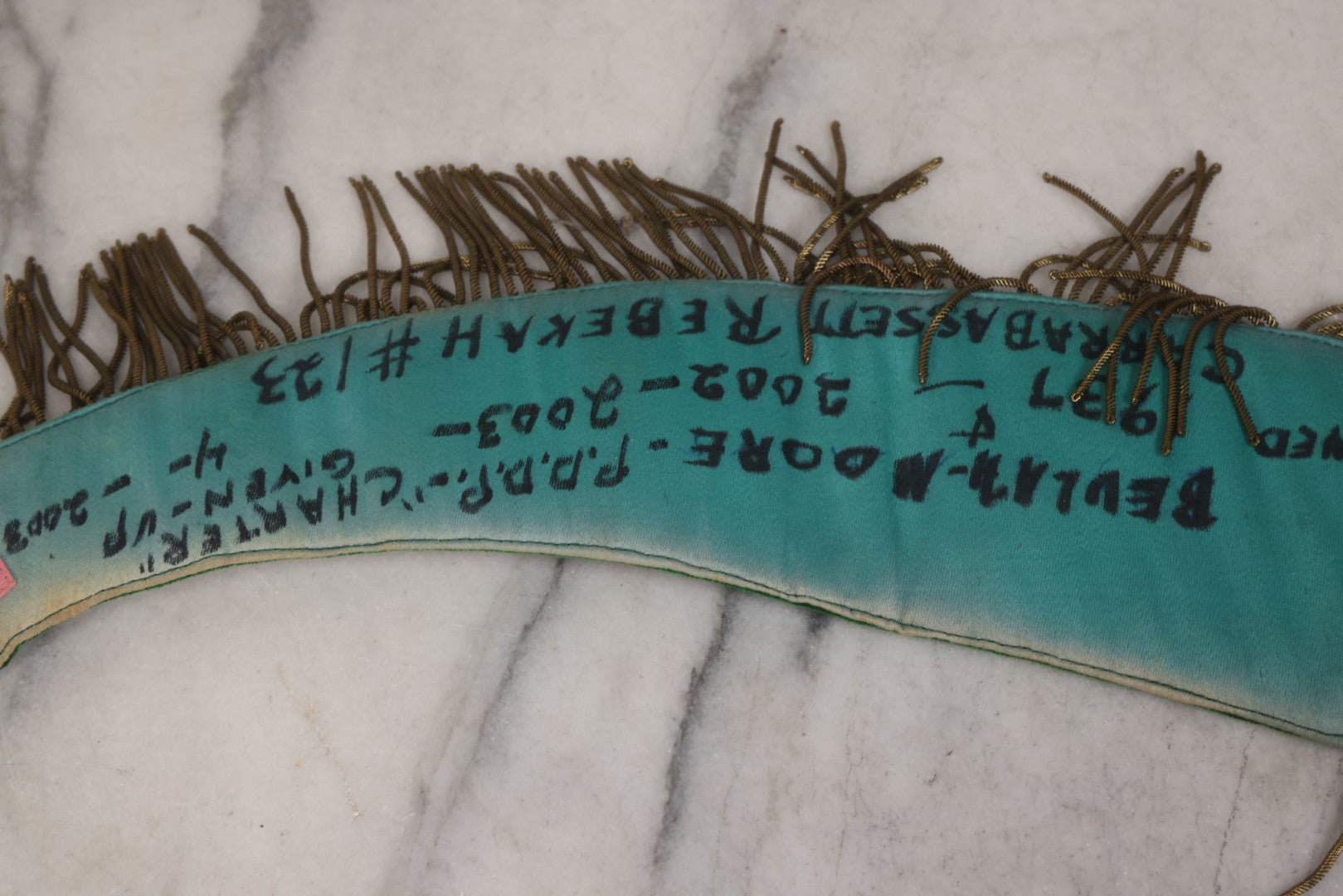 Lot 108 - Pair Of Vintage I.O.O.F.. Rebekah Past Noble Grand Collar Sashes By C.E. Ward Co., New London, Ohio, With Moon, Dove, Beehive, And White Iris Motifs