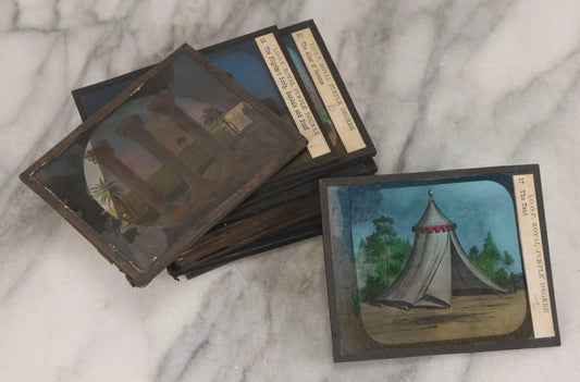 Lot 111 - Grouping Of 18 Antique Hand-Colored Magic Lantern Slides Relating To The Odd Fellows I.O.O.F.., Including Royal Purple Degree And Altar Scenes
