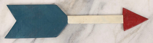 Lot 114 - Vintage Folk Art Hand-Cut And Hand-Painted Wooden Arrow Sign With Red Point, White Shaft, And Blue Fletching, 13-3/4" L