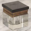Lot 121 - Antique Cubic Glass Inkwell With Beveled Edges, Black Glass Hinged Lid, And Brass Trim, 2-1/2" H