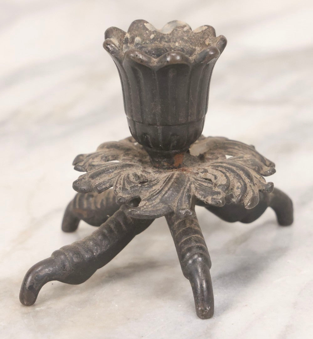 Lot 122 - Antique Cast Iron Clawfoot Candle Holder With Bird Talon Base And Filigree Escutcheon
