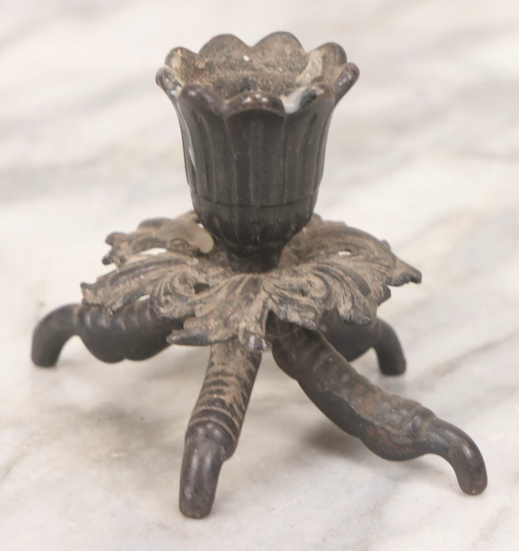 Lot 122 - Antique Cast Iron Clawfoot Candle Holder With Bird Talon Base And Filigree Escutcheon