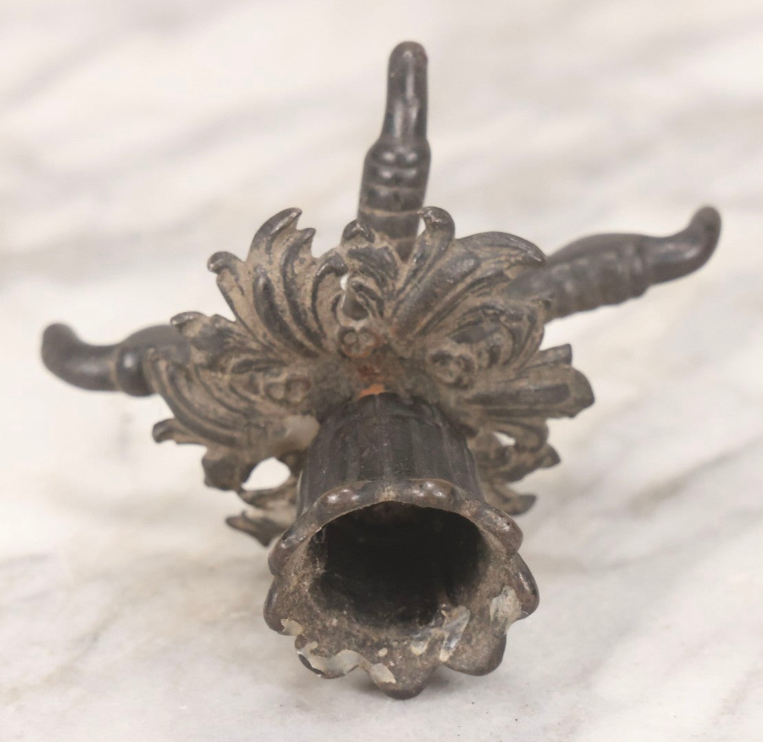 Lot 122 - Antique Cast Iron Clawfoot Candle Holder With Bird Talon Base And Filigree Escutcheon