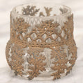 Lot 123 - Antique Pattern Glass Candle Cup With Brass-Colored Foliage Design Metal Overlay, 2-3/4" H