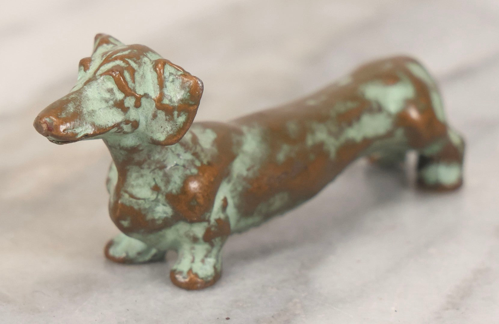 Lot 125 - Vintage McClelland Barclay Solid Bronze Dachshund Dog Sculpture With Verdigris Patina, 1-3/8" H