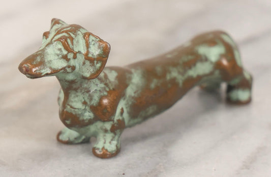 Lot 125 - Vintage McClelland Barclay Solid Bronze Dachshund Dog Sculpture With Verdigris Patina, 1-3/8" H