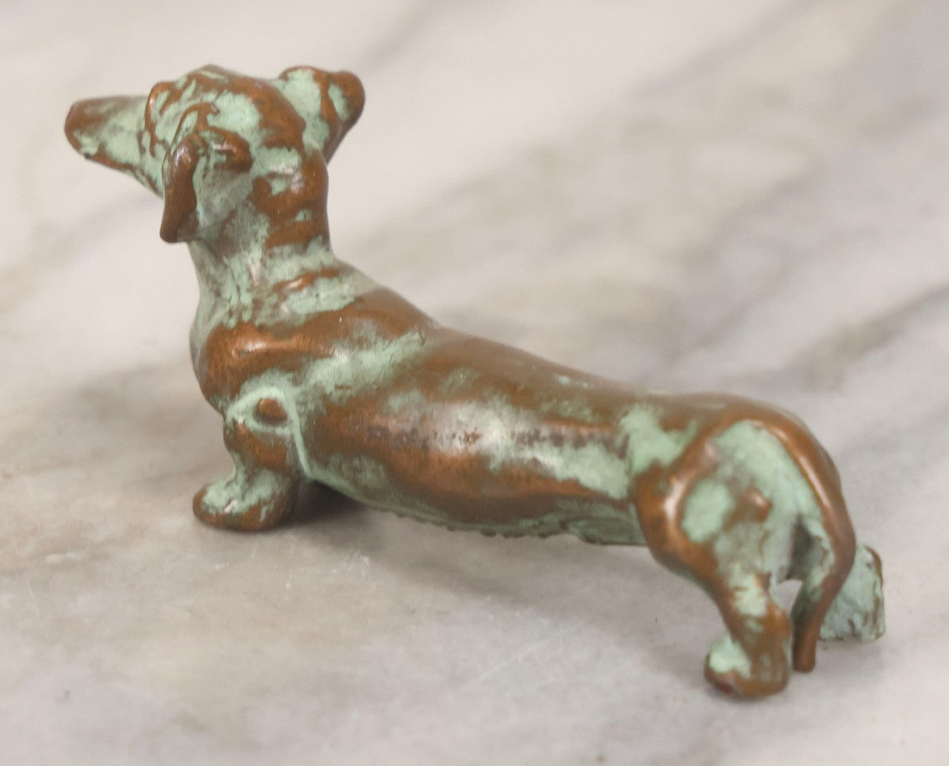 Lot 125 - Vintage McClelland Barclay Solid Bronze Dachshund Dog Sculpture With Verdigris Patina, 1-3/8" H