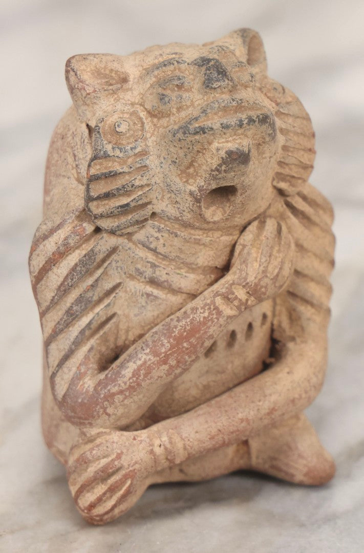 Lot 129 - Vintage Pre-Columbian-Style Mayan Replica Clay Monkey Whistle, Note Repaired Right Foot, 3-1/2" H